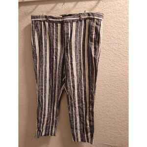 Banana Republic Avery Pants White Grey and White Striped Linen Cotton Blend 14